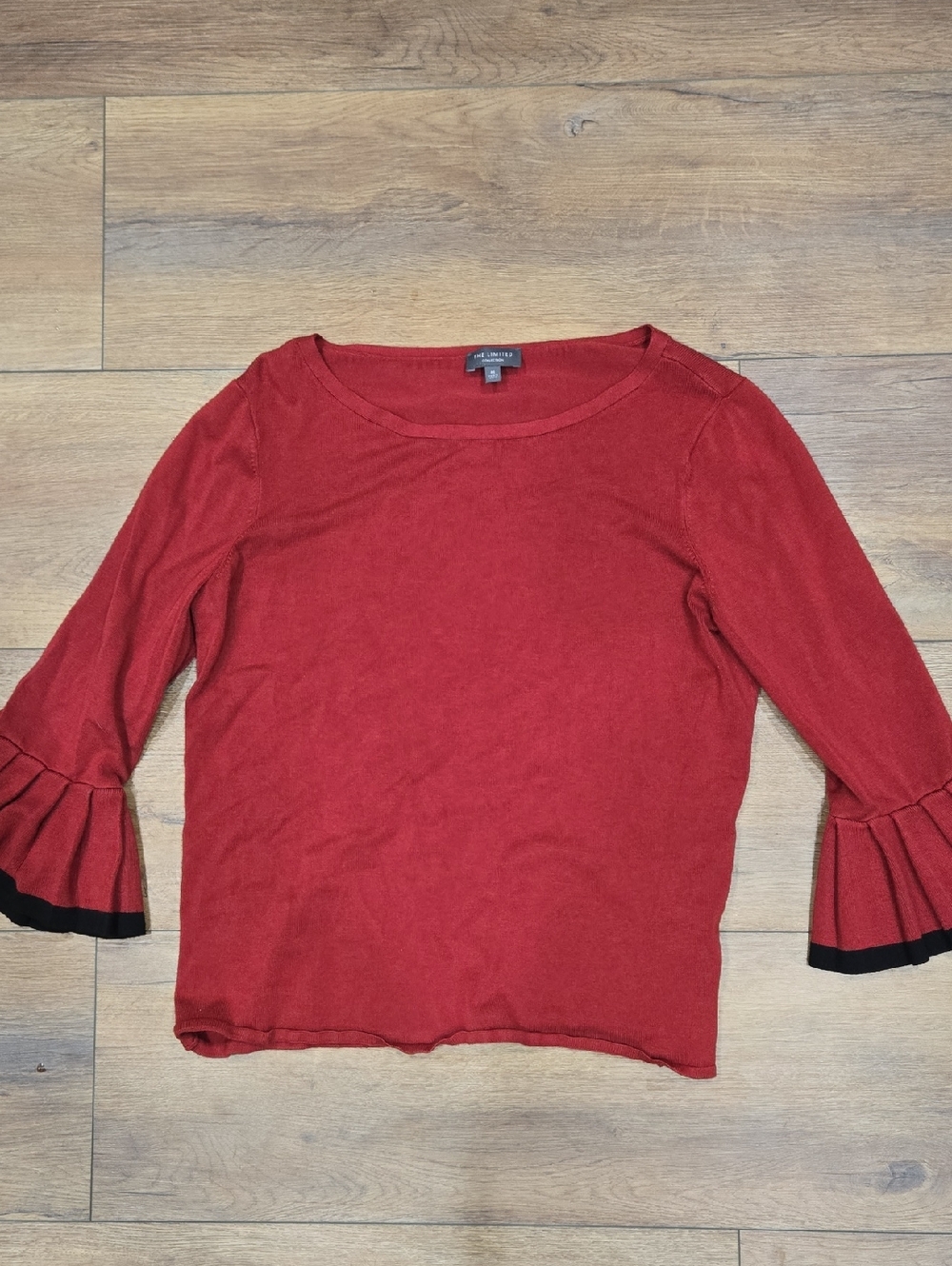 The Limited Red Orange Long-Sleeve Top with Black-Trim Ruffle Cuffs